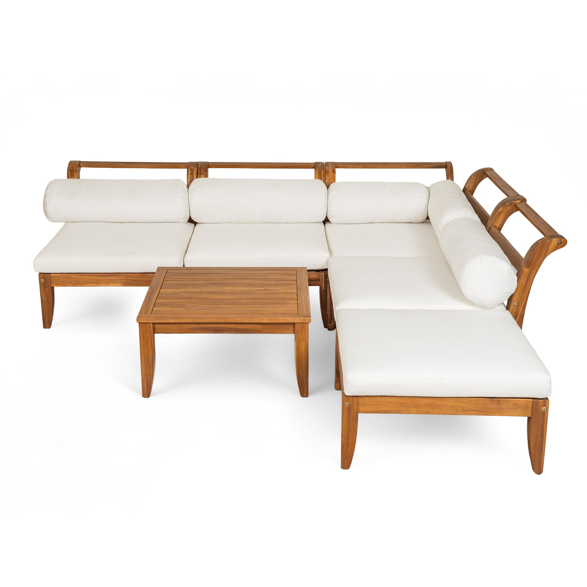 6 Piece Acacia Wood Outdoor Modular Sectional with Daybed - Teak Beige