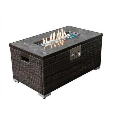 32" Round Rattan Propane Fire Table