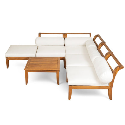 6 Piece Acacia Wood Outdoor Modular Sectional with Daybed - Teak Beige