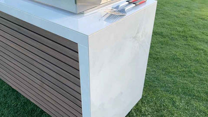 KoKoMo Outdoor Kitchen Island with Waterfall Edge – 32” Built-In Grill