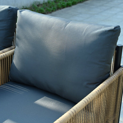 Patio 4-Piece Wicker Sofa Set with Grey Cushions - Brown