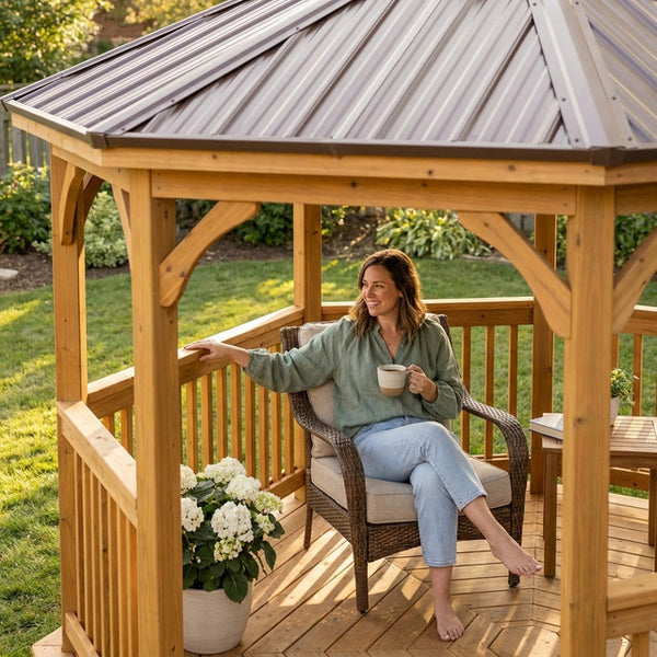 12' Octagonal Cedar Wood Hardtop Gazebo