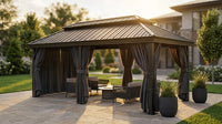 12×20 Hardtop Gazebo with Metal Roof, Heavy Duty Galvanized Steel Gazebo with Reinforced Aluminum Frame, Flame-Resistant Curtain — Lifestyle