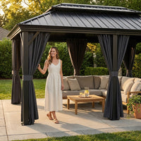12×20 Hardtop Gazebo with Metal Roof, Heavy Duty Galvanized Steel Gazebo with Reinforced Aluminum Frame, Flame-Resistant Curtain — Lifestyle