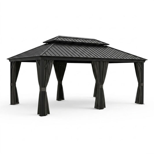 12×20 Hardtop Gazebo with Metal Roof, Heavy Duty Galvanized Steel Gazebo with Reinforced Aluminum Frame, Flame-Resistant Curtain — Studio Shot