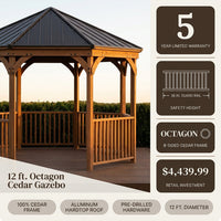 DIY Meridian 12 Ft. Octagon Enclosed Wood Outdoor Patio Gazebo with Brown Hardtop Metal Roof and 36 In. Guard Rail — Results & Stats