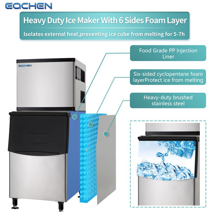 al Ice MaEQCHEN 500 lb Ice Maker Commercichine with 375 lb Ice Bin