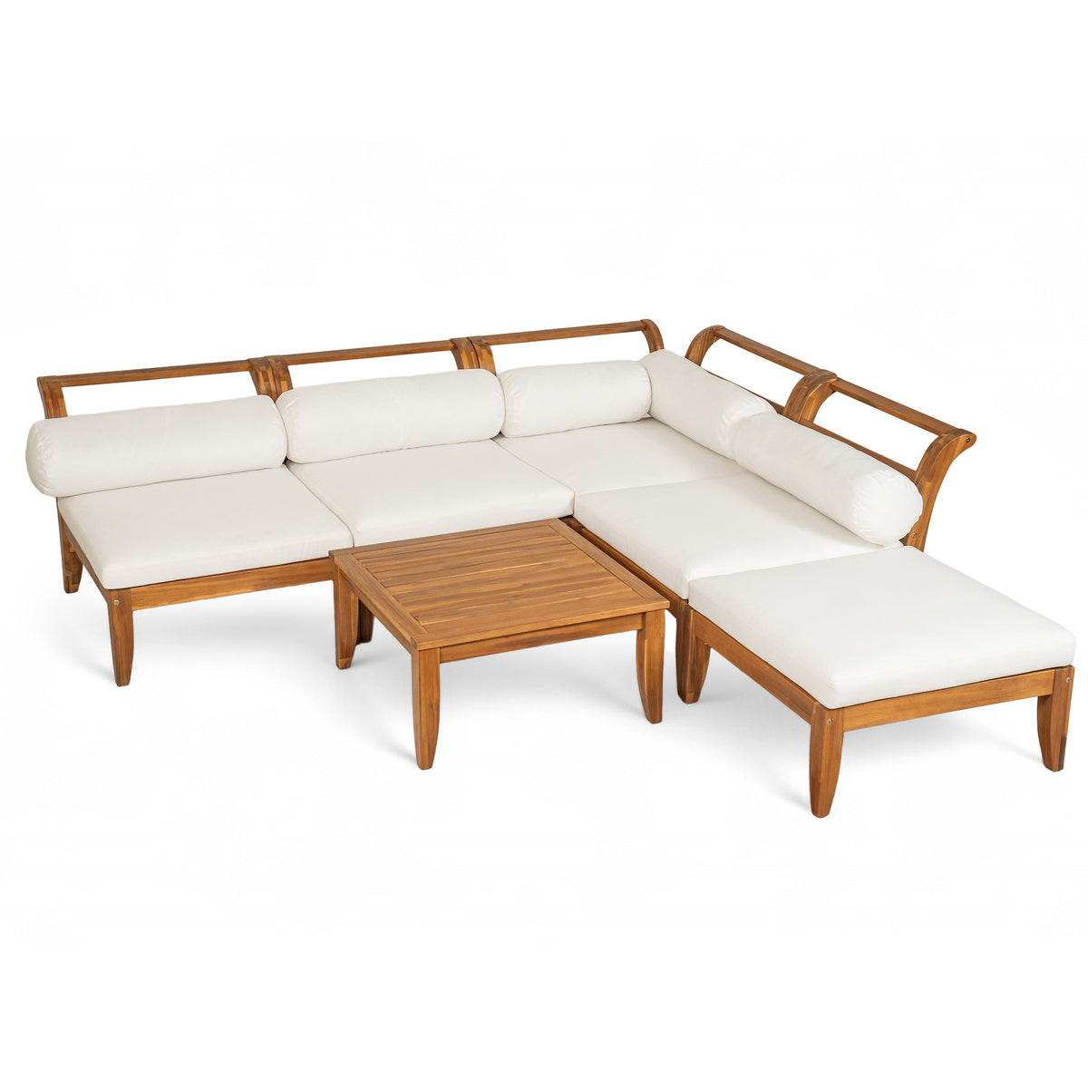 6 Piece Acacia Wood Outdoor Modular Sectional with Daybed - Teak Beige