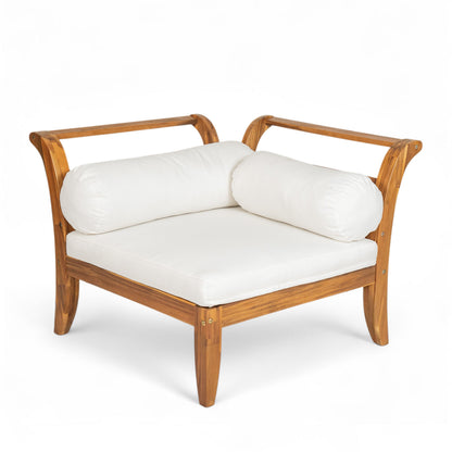 6 Piece Acacia Wood Outdoor Modular Sectional with Daybed - Teak Beige