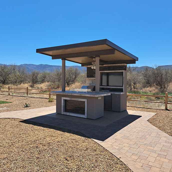 KoKoMo Baja Outdoor Kitchen with 12x12 Patio Cover – Complete Modular BBQ Island with Grill, Fridge & Bar Seating