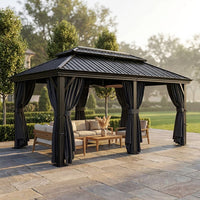 12×20 Hardtop Gazebo with Metal Roof, Heavy Duty Galvanized Steel Gazebo with Reinforced Aluminum Frame, Flame-Resistant Curtain — Studio Shot