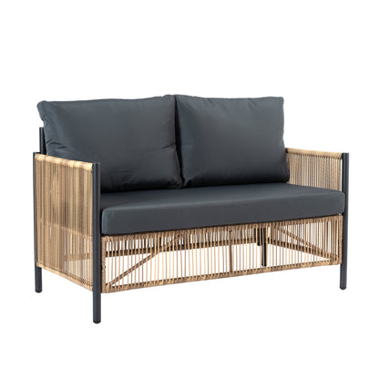 Patio 4-Piece Wicker Sofa Set with Grey Cushions - Brown