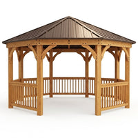 Outdoor Wood Gazebo Built for Year-Round Use, 12 Ft Octagon Design, Premium Cedar, Metal Hardtop Roof — Studio Shot