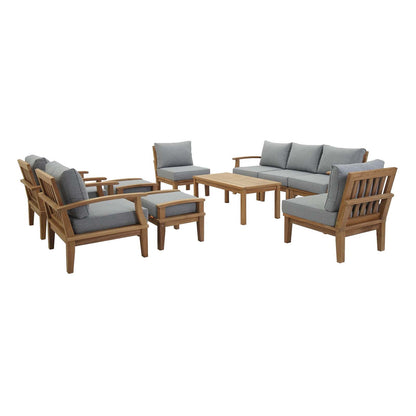 Patio Teak Furniture Set - Patio Elegance Marina 10-Piece Outdoor Teak Patio Set with Grey Cushions