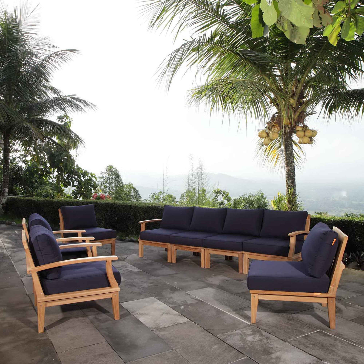 Patio Teak Sectional Set - Patio Elegance Marina 8-Piece Outdoor Teak Sectional Set by Modway