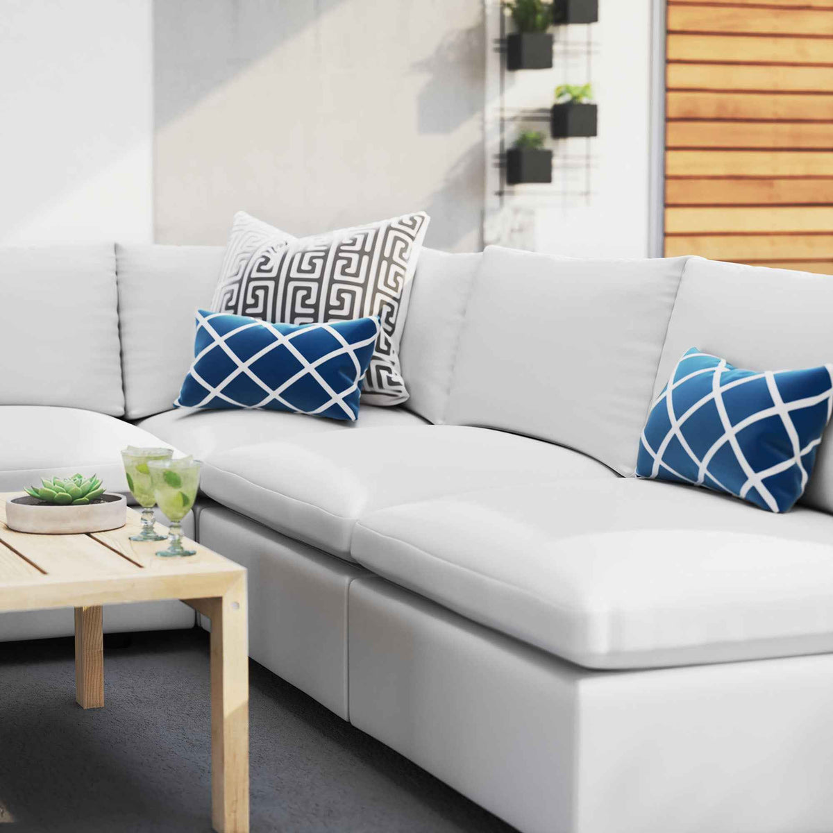 Commix Outdoor Sectional Sofa 5 Piece Sunbrella® White Collection at Patio Elegance