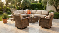 9 Pieces Patio Furniture Set outside Furniture Wicker Patio Conversation Set with Swivel Chairs, Outdoor Furniture for Garden, Beige — Lifestyle