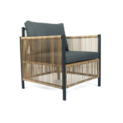 Patio 4-Piece Wicker Sofa Set with Grey Cushions - Brown