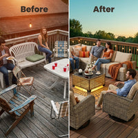 9 Pieces Patio Furniture Set outside Furniture Wicker Patio Conversation Set with Swivel Chairs, Outdoor Furniture for Garden, Beige — Before & After